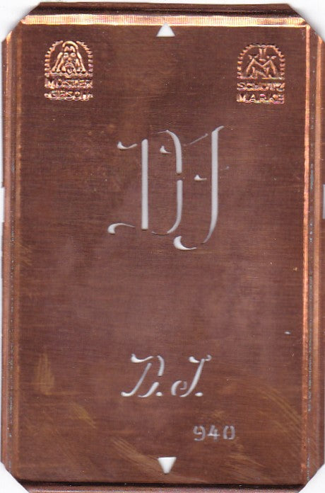 DJ - Alte Monogramm Schablone zum Sticken