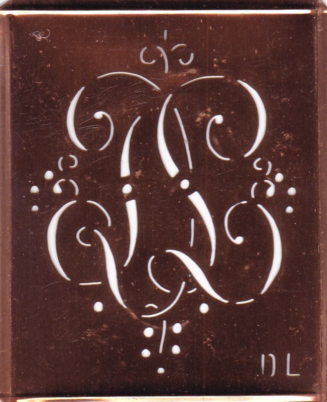 DL - Alte Monogramm Schablone mit nostalgischen Schnörkeln