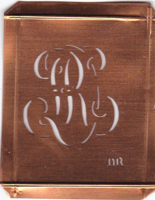 DR - Hübsche alte Kupfer Schablone mit 3 Monogramm-Ausführungen