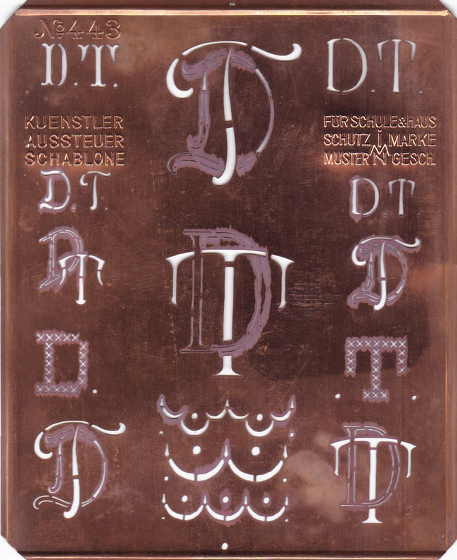 DT - Uralte Monogrammschablone aus Kupferblech