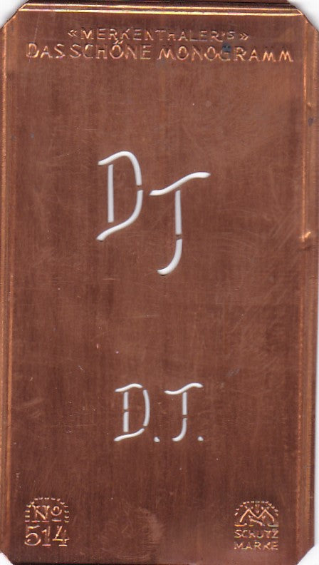 www.knopfparade.de - DT - Alte kleine Monogrammschablone zum Sticken