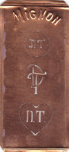 DT - Hübsche alte Kupfer Schablone mit 3 Monogramm-Ausführungen