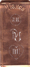 DU - Hübsche alte Kupfer Schablone mit 3 Monogramm-Ausführungen