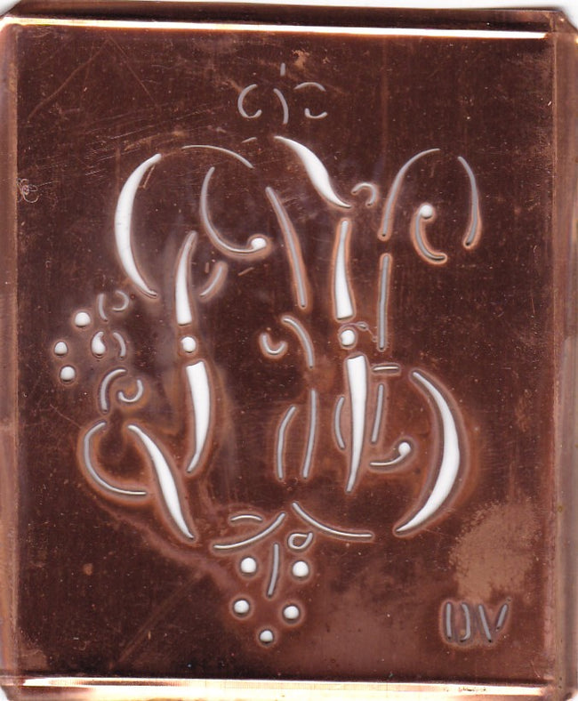 DV - Alte Monogramm Schablone mit nostalgischen Schnörkeln