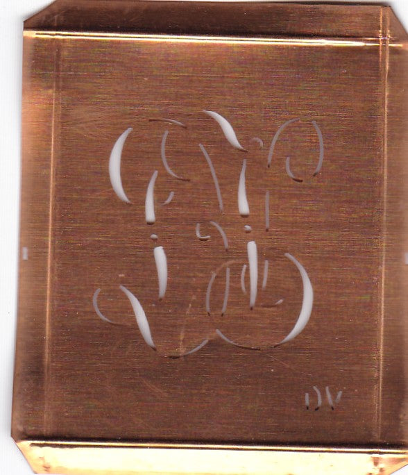 DV - Hübsche alte Kupfer Schablone mit 3 Monogramm-Ausführungen