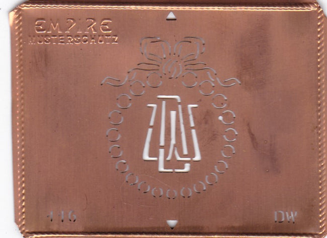 DW - Hübsche Jugendstil Kupfer Monogramm Schablone - Rarität nicht nur zum Sticken