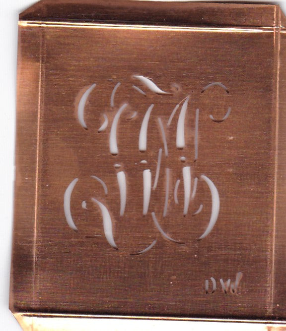 DW - Hübsche alte Kupfer Schablone mit 3 Monogramm-Ausführungen