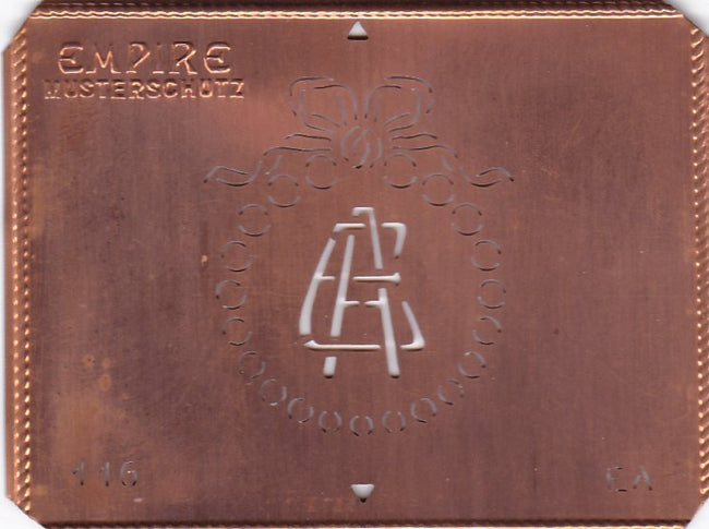 EA - Hübsche Jugendstil Kupfer Monogramm Schablone - Rarität nicht nur zum Sticken