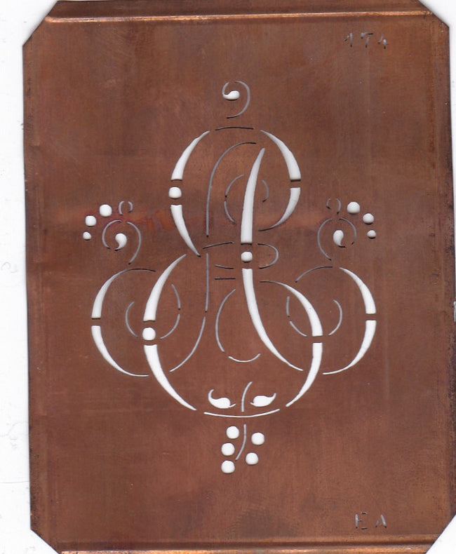 EA - Alte Monogramm Schablone mit Schnörkeln