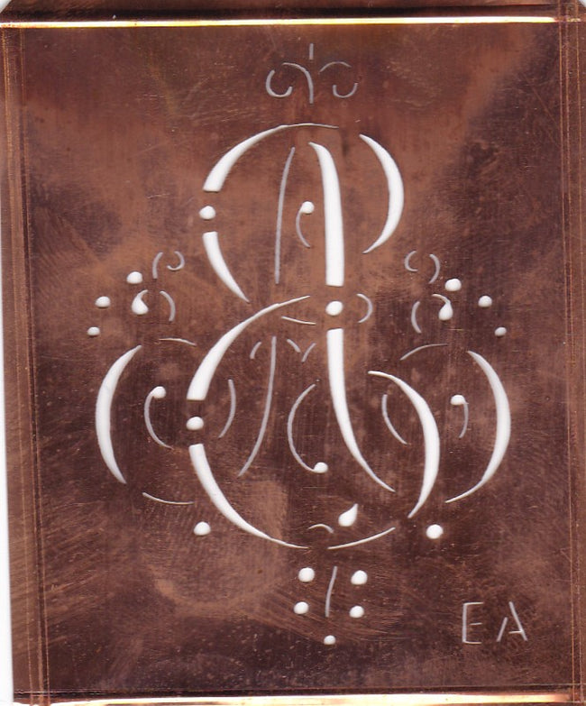 EA - Alte Monogramm Schablone mit nostalgischen Schnörkeln