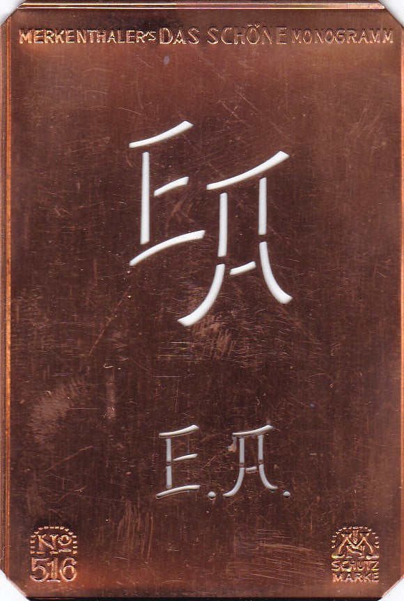 EA - Alte sachlich designte Monogrammschablone zum Sticken