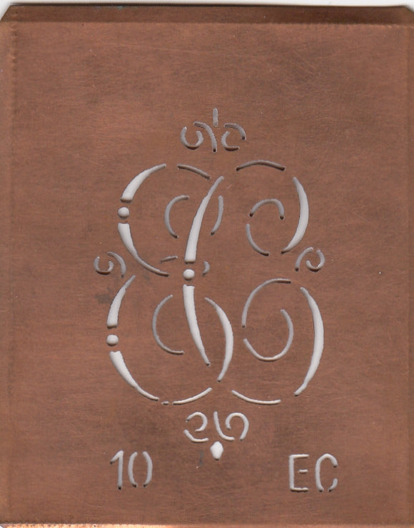 EC - Alte Monogrammschablone aus Kupfer