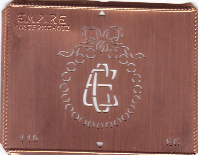 EC - Hübsche Jugendstil Kupfer Monogramm Schablone - Rarität nicht nur zum Sticken
