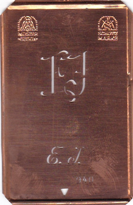 EJ - Alte Monogramm Schablone nicht nur zum Sticken