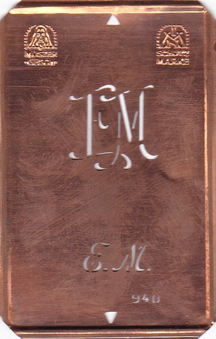 EM - Alte Monogramm Schablone nicht nur zum Sticken