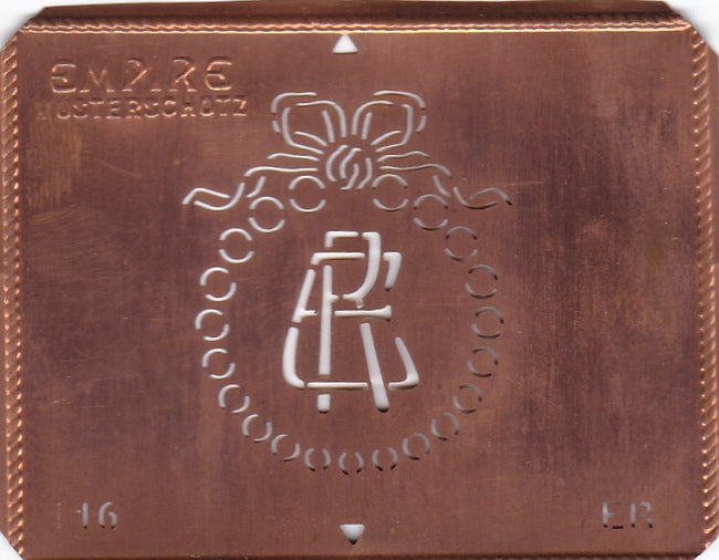 ER - Hübsche Jugendstil Kupfer Monogramm Schablone - Rarität nicht nur zum Sticken