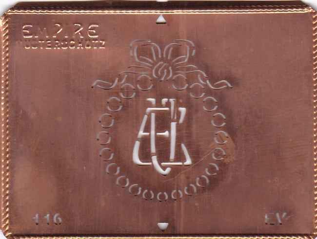 EV - Hübsche Jugendstil Kupfer Monogramm Schablone - Rarität nicht nur zum Sticken