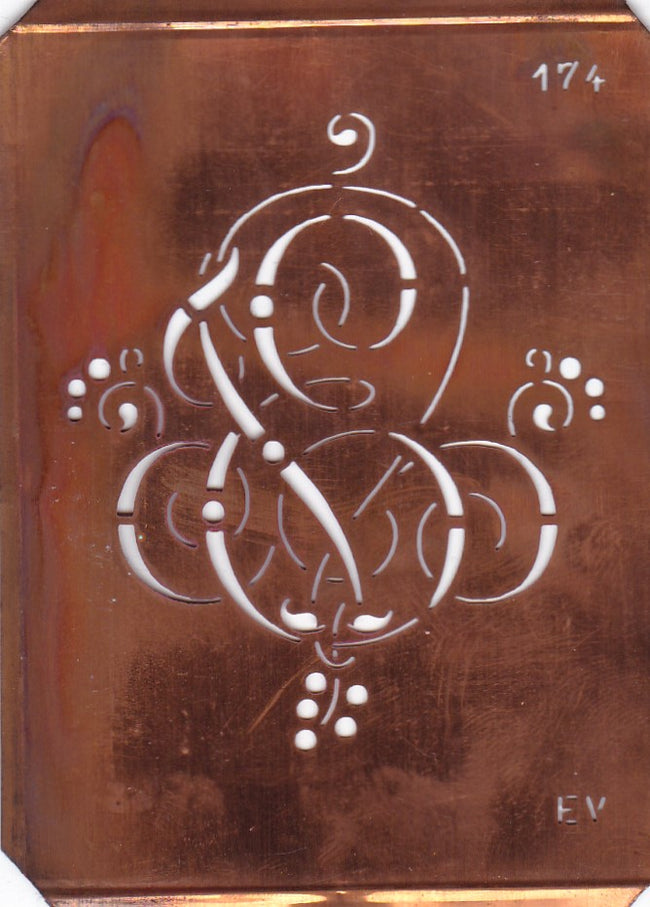 EV - Alte Monogramm Schablone mit Schnörkeln