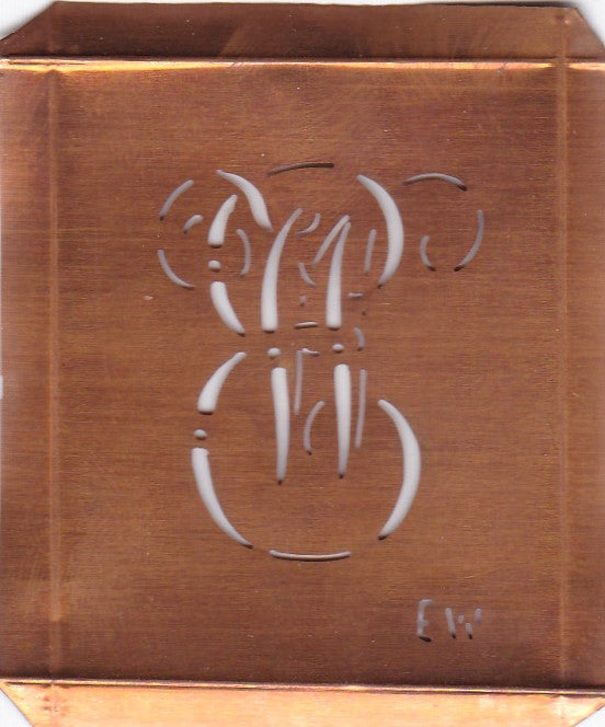 EW - Hübsche alte Kupfer Schablone mit 3 Monogramm-Ausführungen