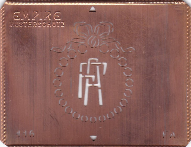 FA - Hübsche Jugendstil Kupfer Monogramm Schablone - Rarität nicht nur zum Sticken