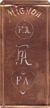 FA - Hübsche alte Kupfer Schablone mit 3 Monogramm-Ausführungen