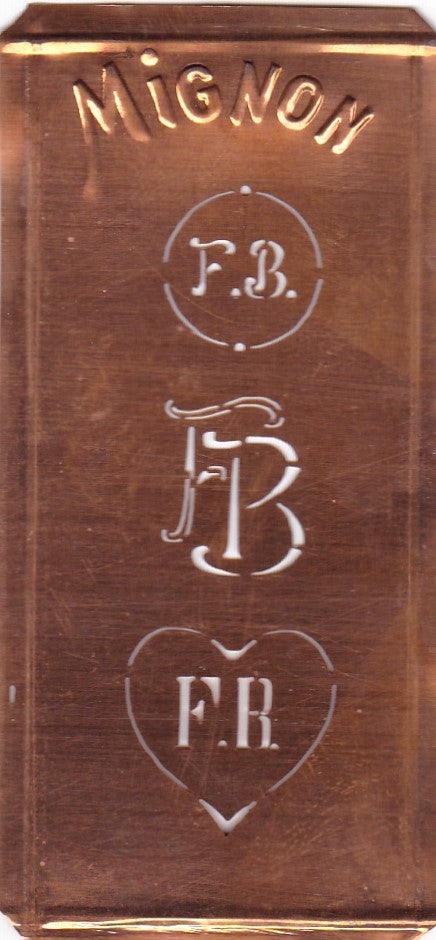 FB - Hübsche alte Kupfer Schablone mit 3 Monogramm-Ausführungen