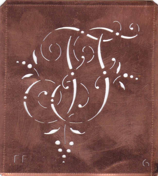 FF - Interessante Monogrammschablone aus Kupferblech