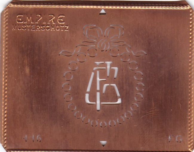 FG - Hübsche Jugendstil Kupfer Monogramm Schablone - Rarität nicht nur zum Sticken