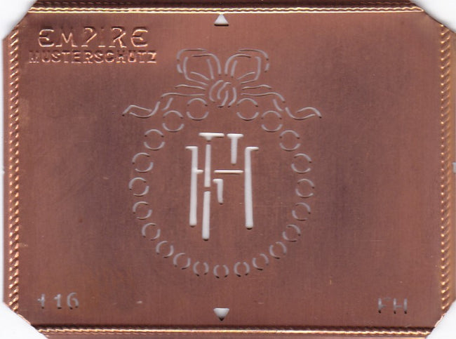 FH - Hübsche Jugendstil Kupfer Monogramm Schablone - Rarität nicht nur zum Sticken