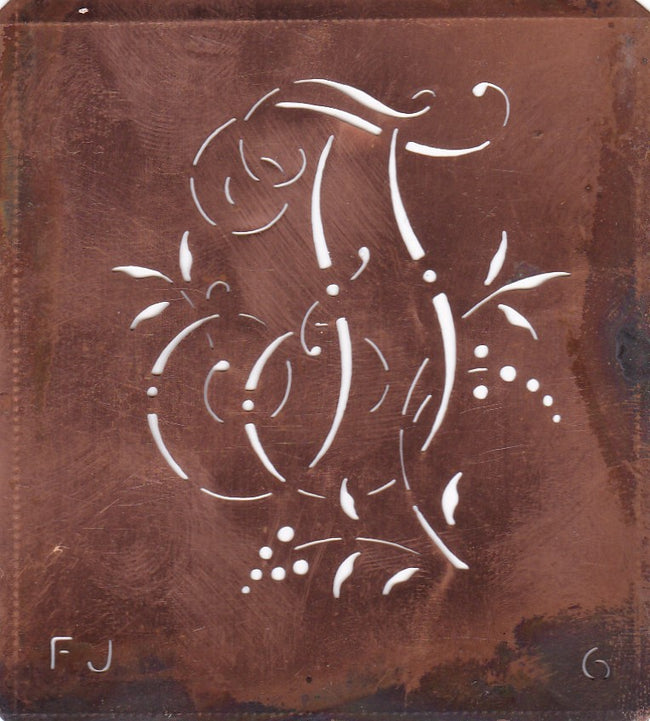 FJ - Interessante Monogrammschablone aus Kupferblech