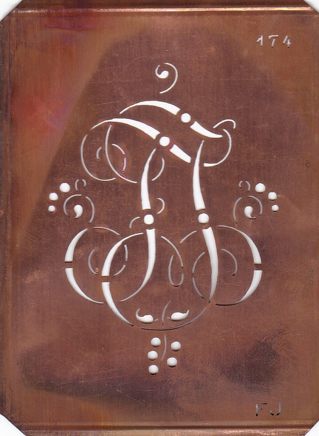 FJ - Alte Monogramm Schablone mit nostalgischen Schnörkeln