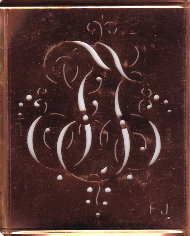FJ - Alte Monogramm Schablone mit Schnörkeln