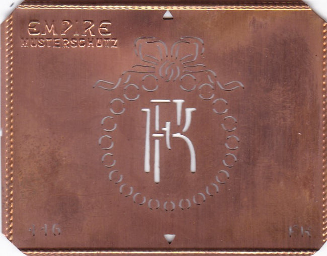 FK - Hübsche Jugendstil Kupfer Monogramm Schablone - Rarität nicht nur zum Sticken
