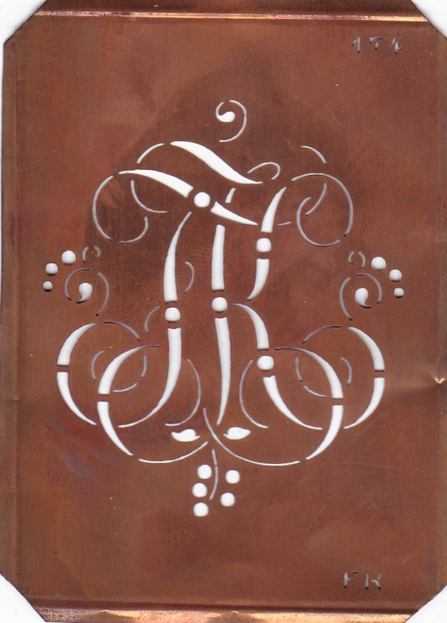 FK - Alte Monogramm Schablone mit Schnörkeln