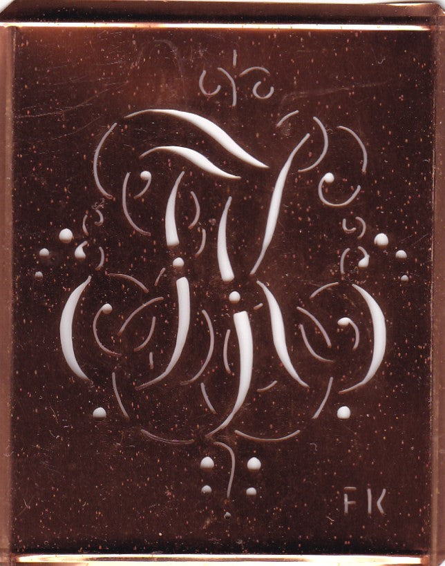 FK - Alte Monogramm Schablone mit nostalgischen Schnörkeln