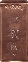 FN - Hübsche alte Kupfer Schablone mit 3 Monogramm-Ausführungen