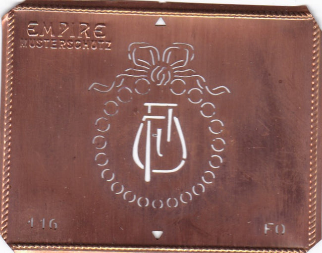 FO - Hübsche Jugendstil Kupfer Monogramm Schablone - Rarität nicht nur zum Sticken
