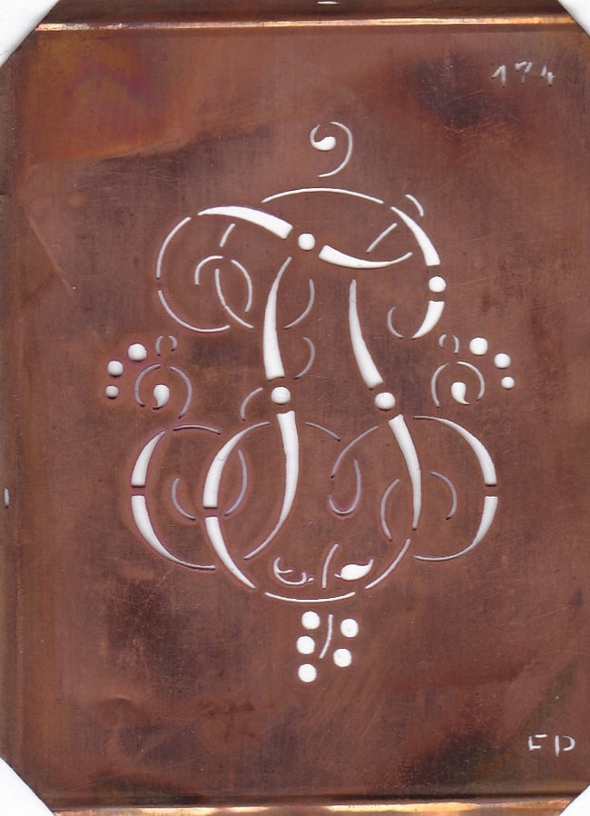 FP - Alte Monogramm Schablone mit Schnörkeln