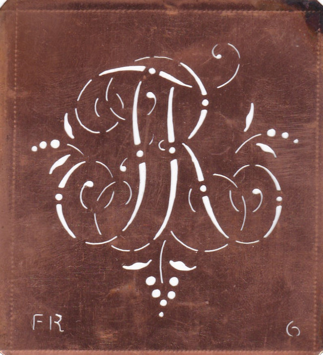 FR - Interessante Monogrammschablone aus Kupferblech