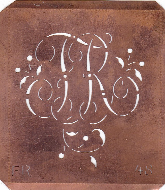 FR - Alte Schablone aus Kupferblech mit klassischem verschlungenem Monogramm