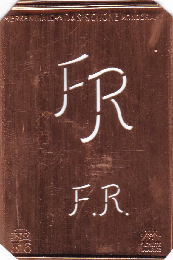 FR - Alte sachlich designte Monogrammschablone zum Sticken
