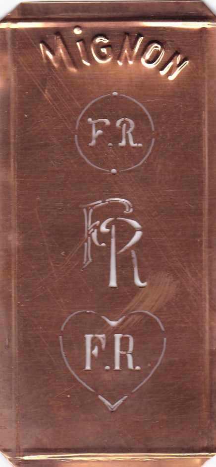FR - Hübsche alte Kupfer Schablone mit 3 Monogramm-Ausführungen