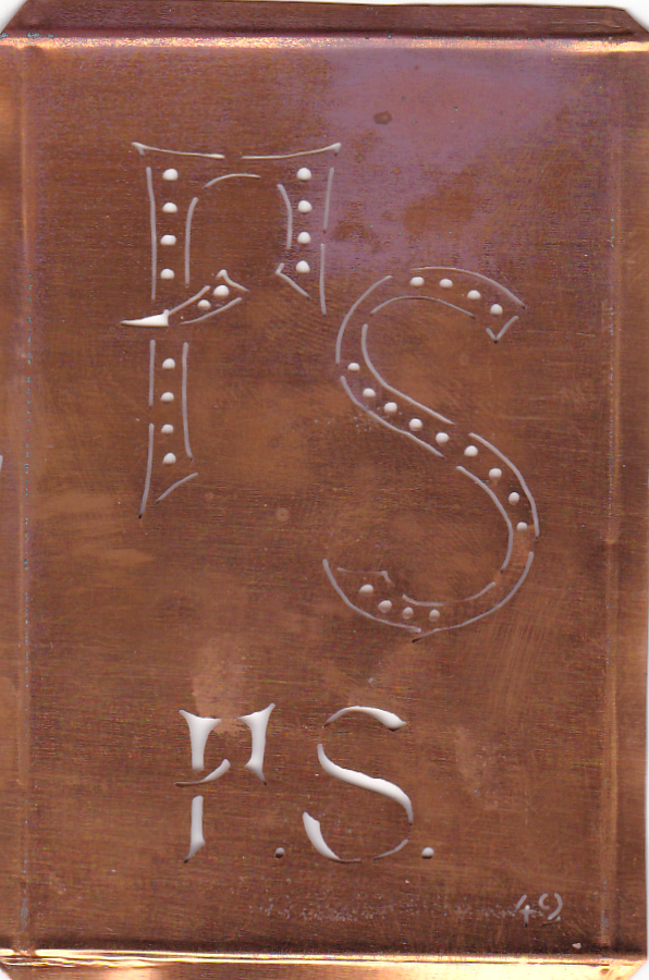 FS - Interessante alte Kupfer-Schablone zum Sticken von Monogrammen