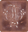 FV - Alte Schablone aus Kupferblech mit klassischem verschlungenem Monogramm 