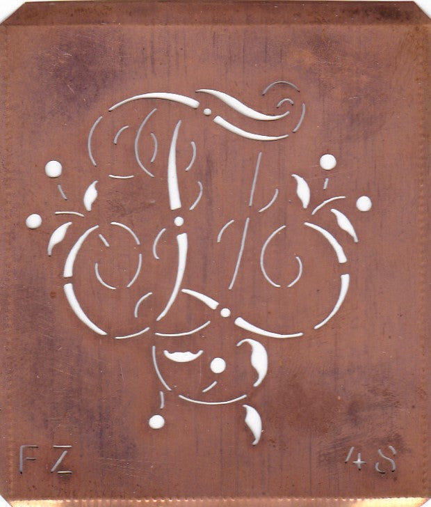 FZ - Alte Schablone aus Kupferblech mit klassischem verschlungenem Monogramm