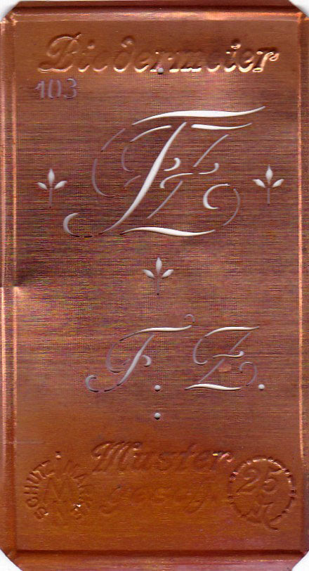 www.knopfparadies.de - FZ - Alte Stickschablone mit 2 zarten Monogrammen