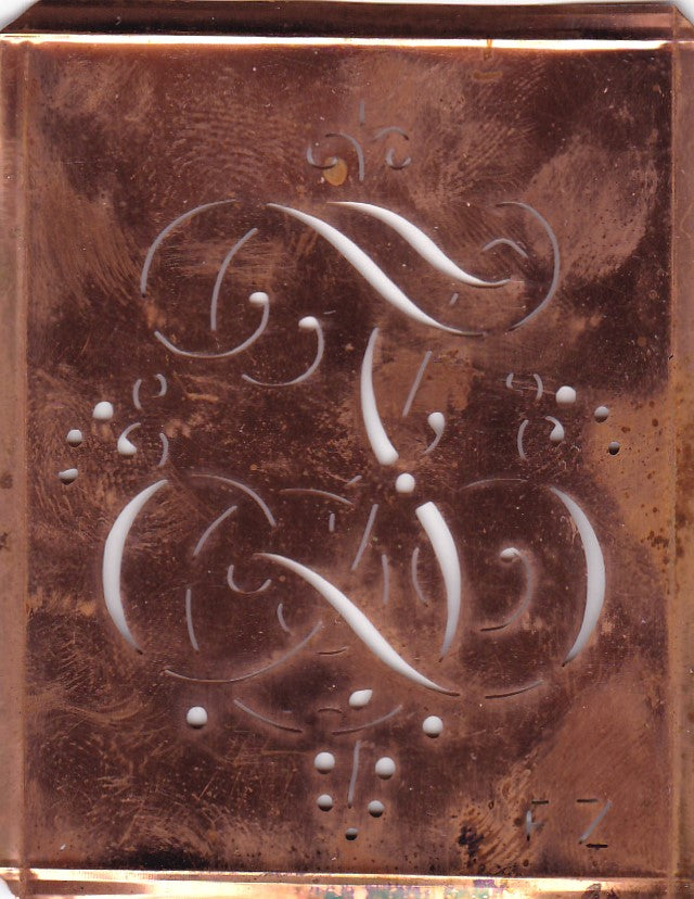 FZ - Alte Monogramm Schablone mit nostalgischen Schnörkeln