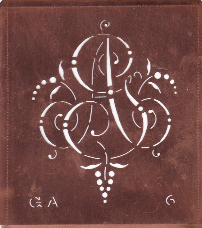 GA - Interessante Monogrammschablone aus Kupferblech