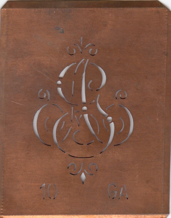 GA - Alte Monogrammschablone aus Kupfer