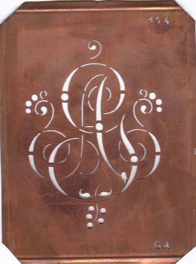 GA - Alte Monogramm Schablone mit Schnörkeln